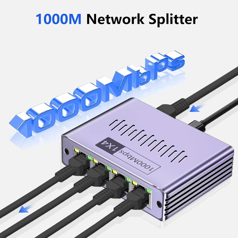Denlane موزع إيثرنت 1 إلى 4 1000 ميجابت في الثانية، منفذ RJ45 عالي السرعة لموزع الإنترنت LAN لكابل Cat 5/5e/6/7/8، مفتاح راوتر إيثرنت لجهاز الكمبيوتر/اللابتوب/التلفاز (4 أجهزة متصلة في نفس الوقت) - Image 4